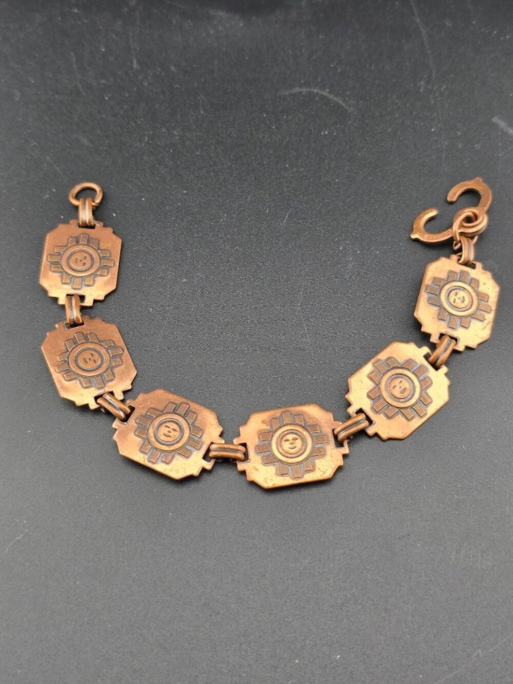 Southwestern Solid Copper Bracelet Happy Sun Face Links Retro Vintage 6.75" - Picture 3 of 7